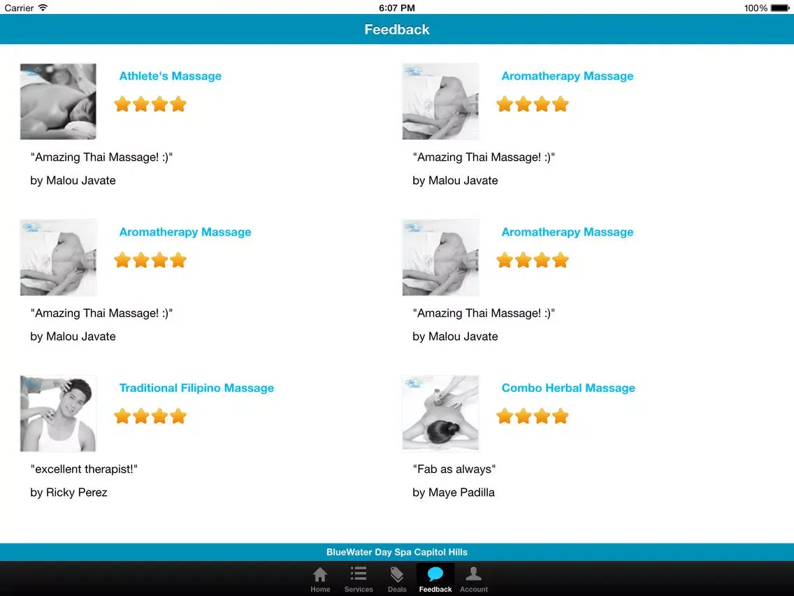 Capturas de tela do BlueWater Day Spa iPad 