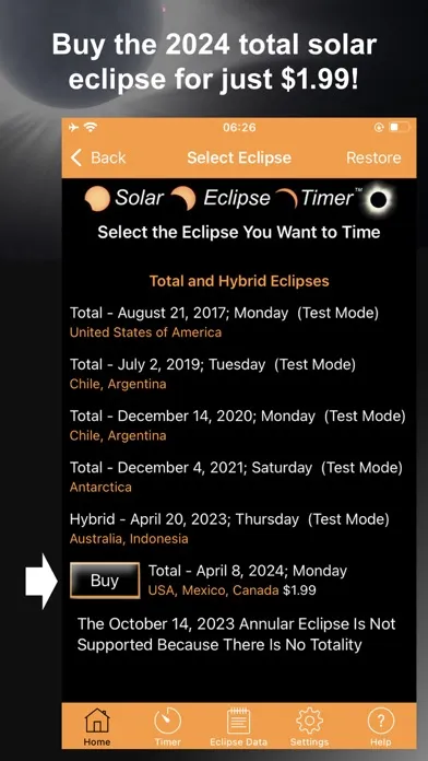 Capturas de tela do Solar Eclipse Timer