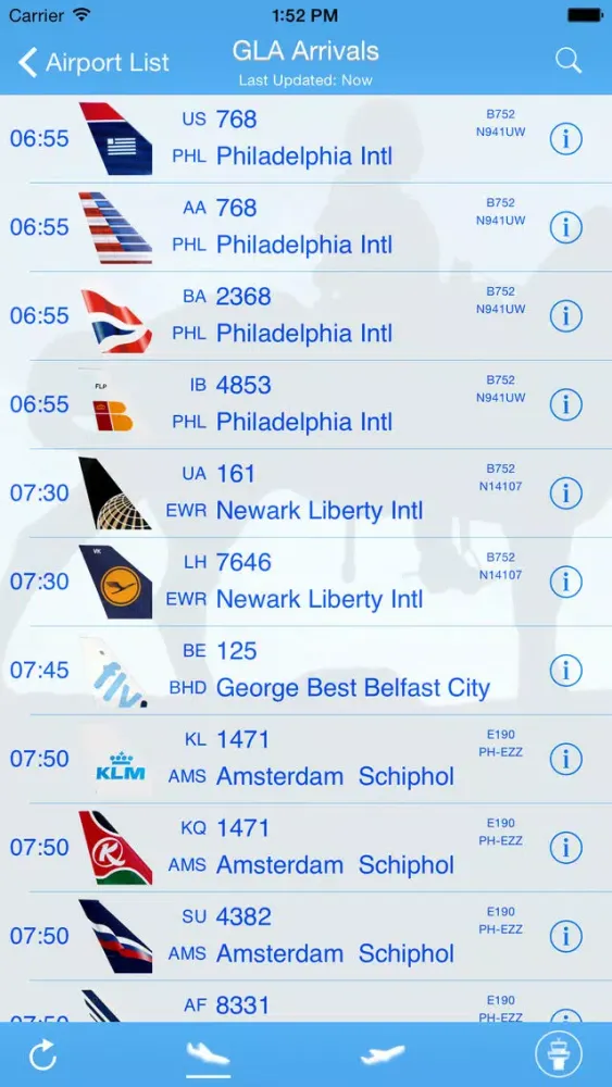 ภาพหน้าจอของ Glasgow Airport - iPlane Flight Information