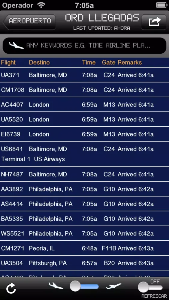 Chicago IL Airport - iPlane2 Flight Information سکرین شاٹس
