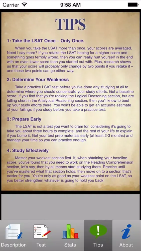 Captures d'écran de LSAT Practice