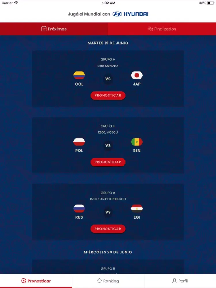 Zrzuty ekranu Penca Mundialista Hyundai iPad 