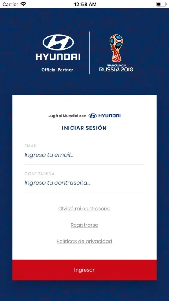 Zrzuty ekranu Penca Mundialista Hyundai