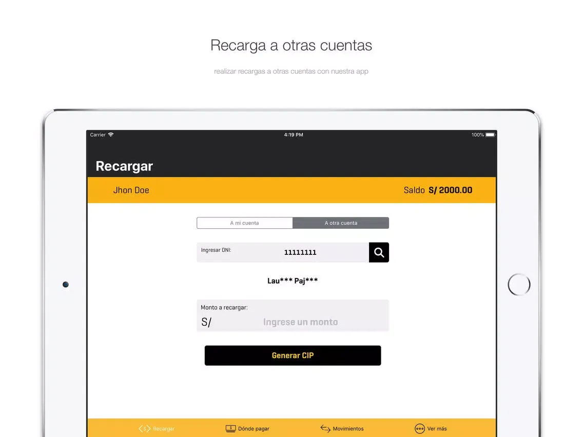 ภาพหน้าจอของ PagoEfectivo iPad 