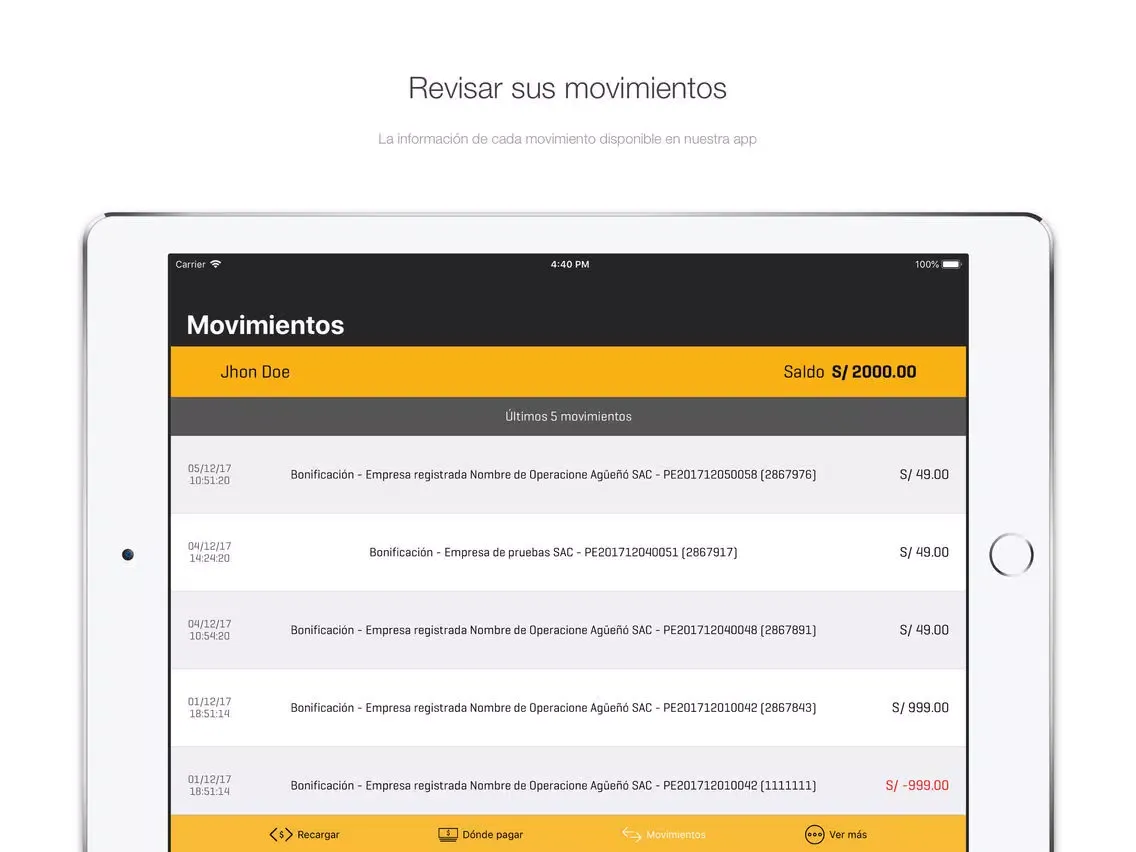 ภาพหน้าจอของ PagoEfectivo iPad 