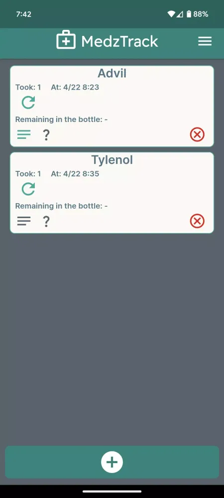 Capturas de tela do MedzTrack medication reminder
