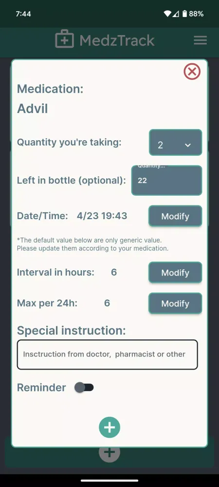 Capturas de tela do MedzTrack medication reminder