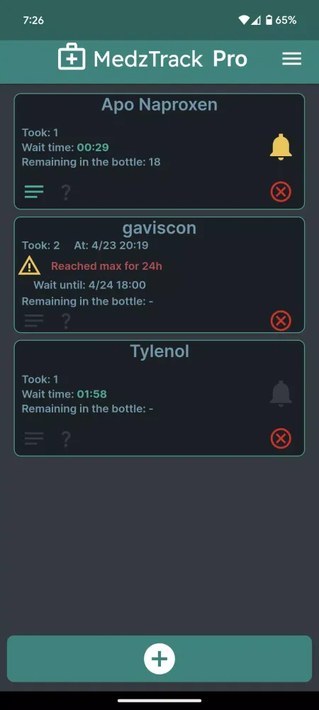 Capturas de tela do MedzTrack medication reminder