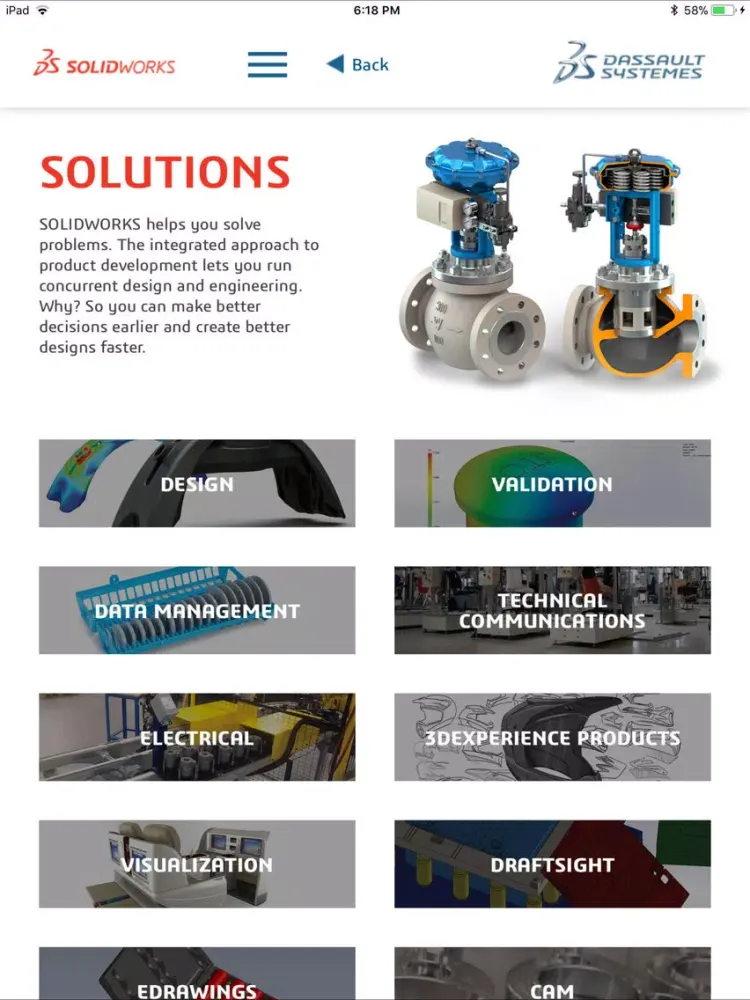 ภาพหน้าจอของ SOLIDWORKS Overview iPad 