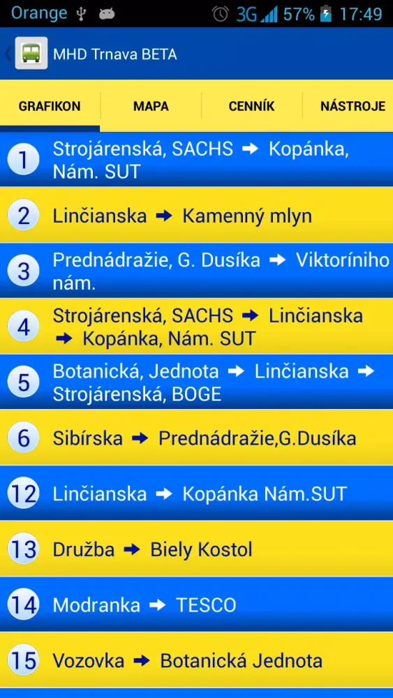Captures d'écran de MHD Trnava BETA - NEAKTUÁLNE