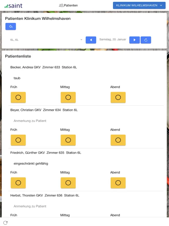 SAINT KH Menüerfassung iPad  Screenshots