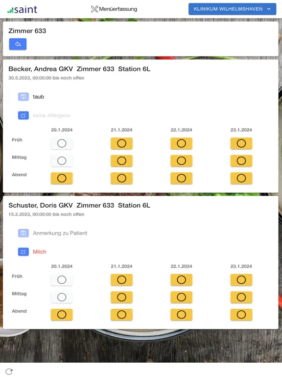 SAINT KH Menüerfassung iPad  Screenshots