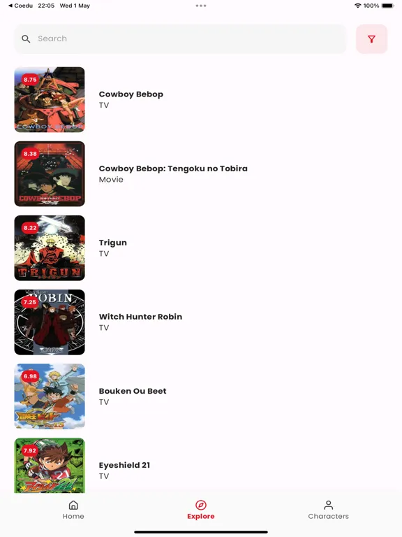 Tangkapan skrin Anime Wiki: Tracking the Anime iPad 
