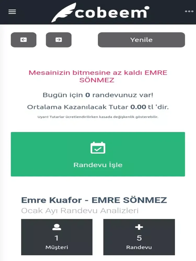 Tangkapan skrin Cobeem Personel Uygulaması iPad 