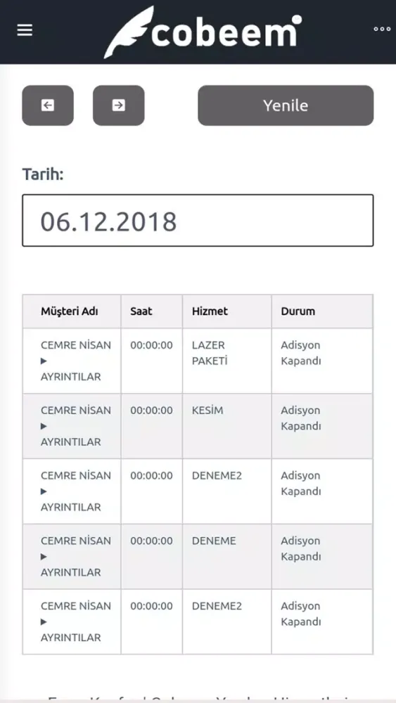 Tangkapan skrin Cobeem Personel Uygulaması