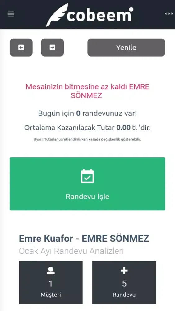 Tangkapan skrin Cobeem Personel Uygulaması