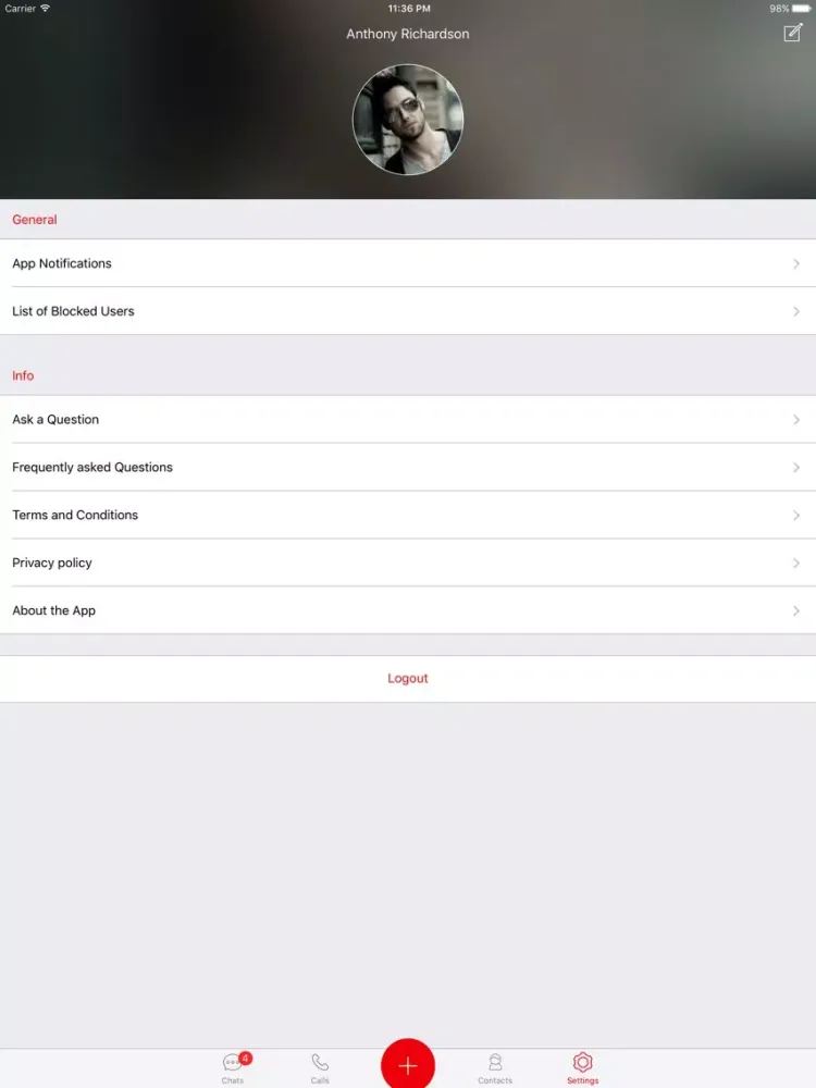 Ảnh chụp màn hình của Trinity Messenger iPad 