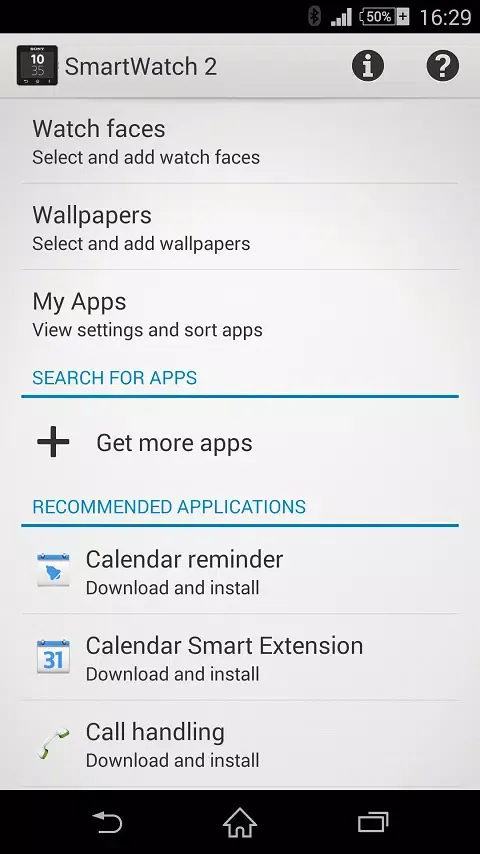 Capturas de tela do SmartWatch 2