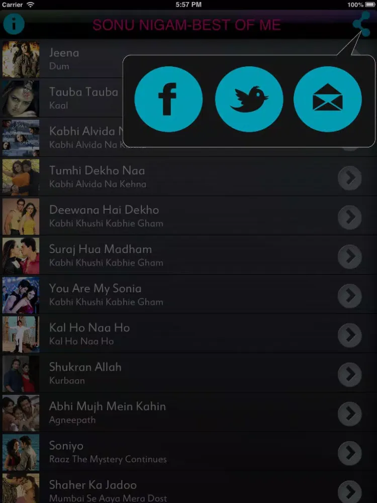 Zrzuty ekranu Sonu Nigam Best of Me iPad 