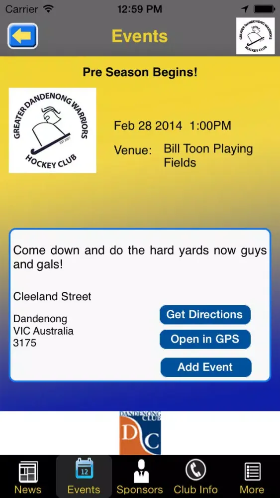 Greater Dandenong Warriors Hockey Club 스크린샷