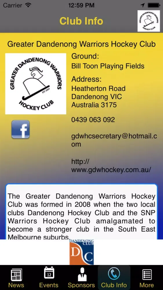 Greater Dandenong Warriors Hockey Club 스크린샷