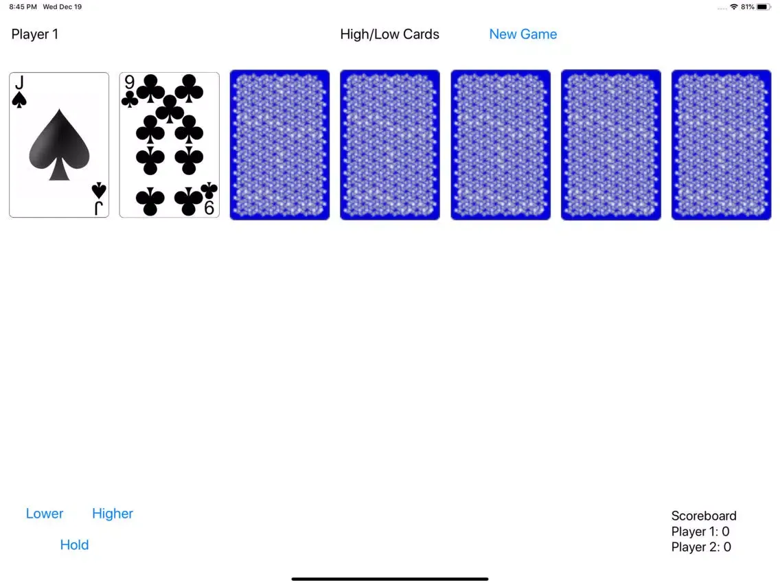 High Low Card Game iPad  Ekran Görüntüleri