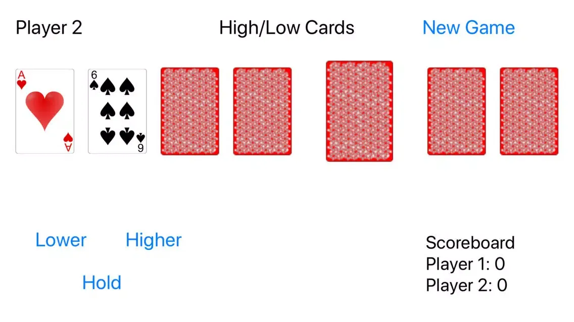 High Low Card Game Ekran Görüntüleri