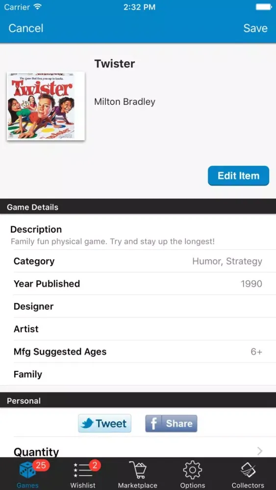 Ảnh chụp màn hình của Board Game Collectors