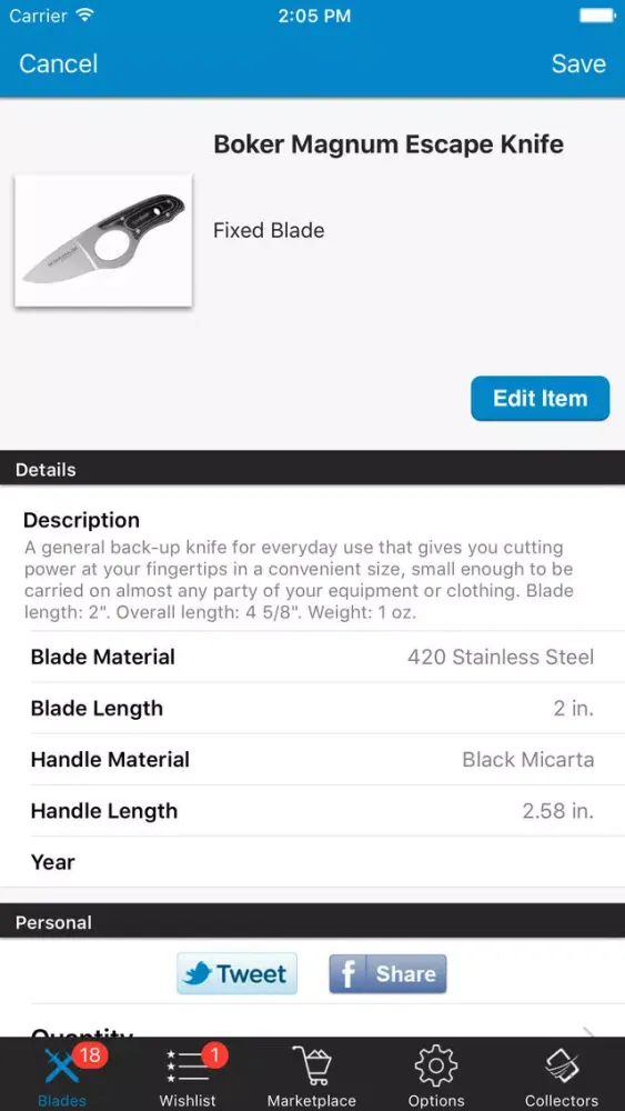 Ảnh chụp màn hình của Knives and Swords Collector