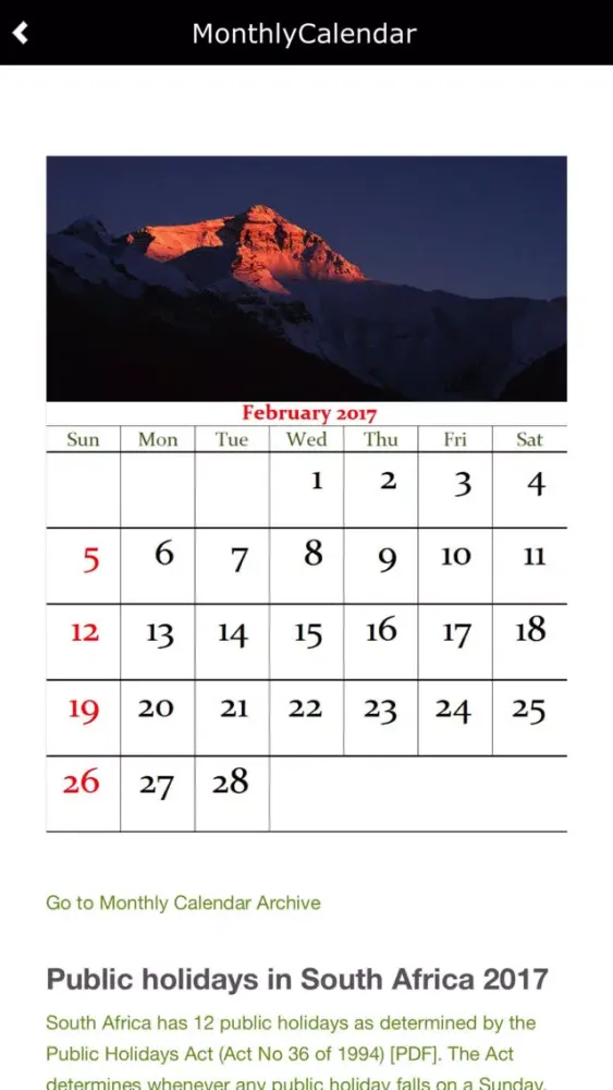 صور South Africa Calendar