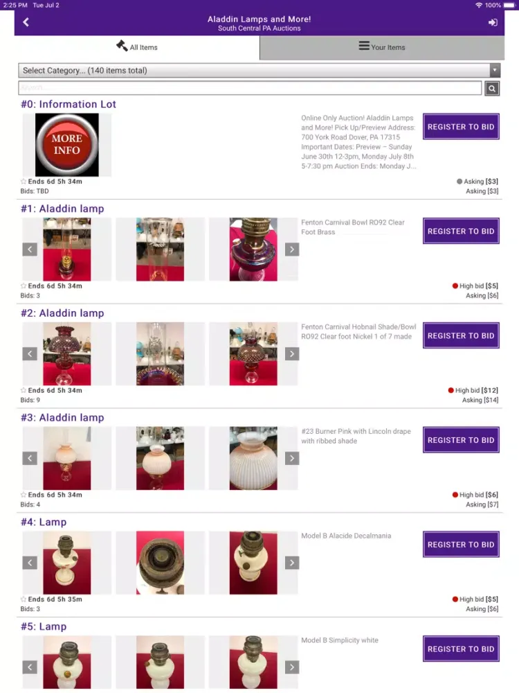 SCPA Auctions iPad  Screenshots