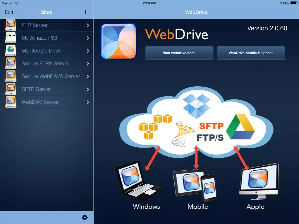 WebDrive – WebDAV, SFTP, FTP Secure File Transfer Client iPad  स्क्रीनशॉट