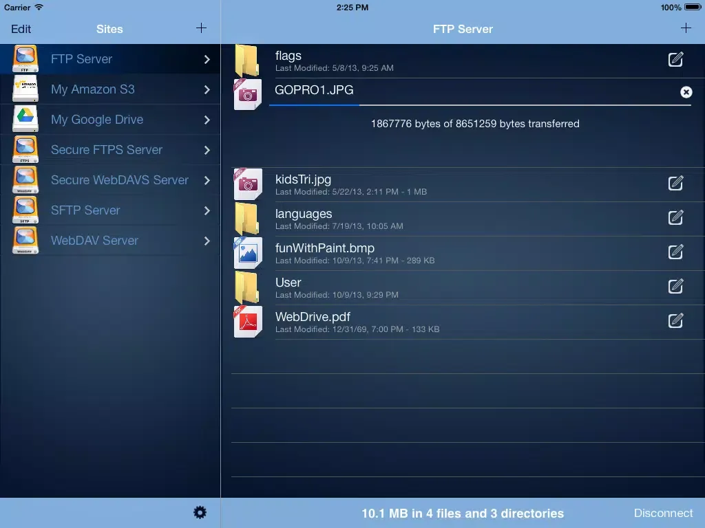 WebDrive – WebDAV, SFTP, FTP Secure File Transfer Client iPad  स्क्रीनशॉट