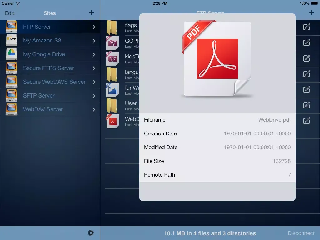 WebDrive – WebDAV, SFTP, FTP Secure File Transfer Client iPad  स्क्रीनशॉट