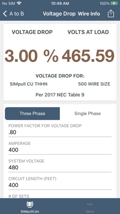 Tangkapan skrin SIMpull 600V Calculator