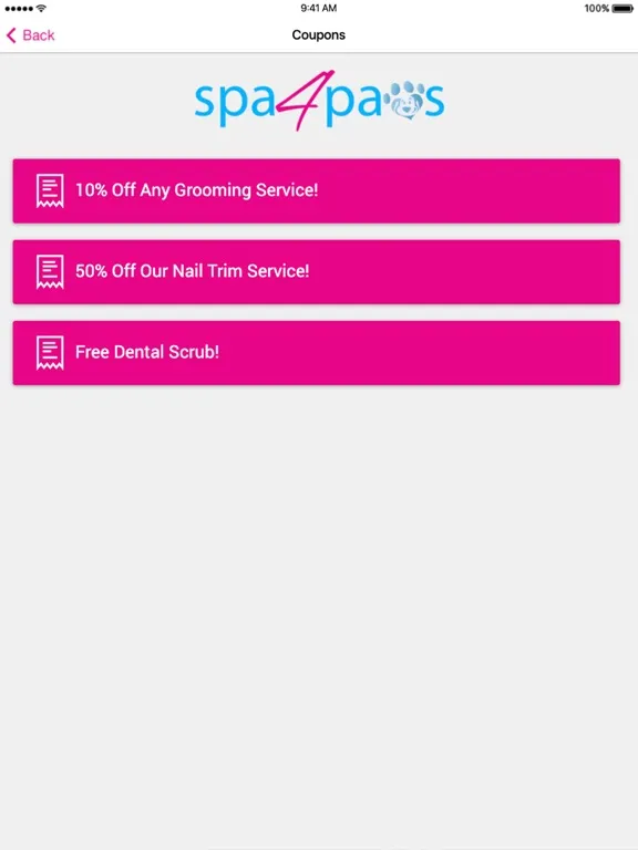 Tangkapan layar Spa 4 Paws CO iPad 