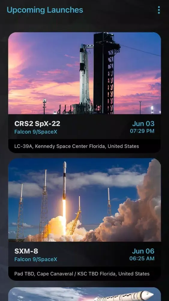 Spaceflight Alerts Screenshots