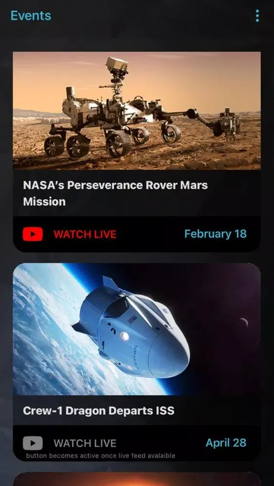 Spaceflight Alerts Screenshots