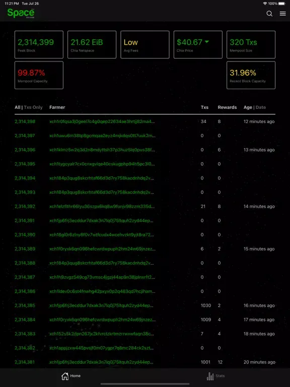 Ảnh chụp màn hình của Space Explorer Chia Blockchain iPad 