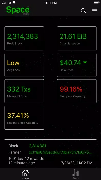 Ảnh chụp màn hình của Space Explorer Chia Blockchain