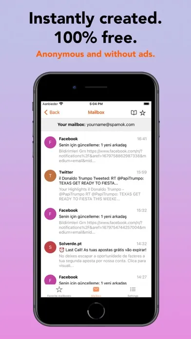 Скриншоты SpamOK temp email
