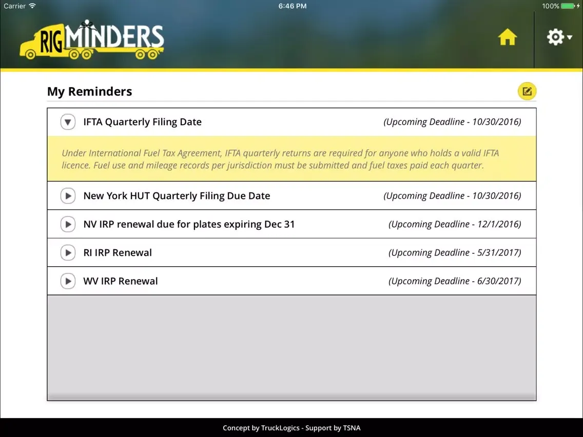 RigMinders - Truck Reminders iPad  スクリーンショット