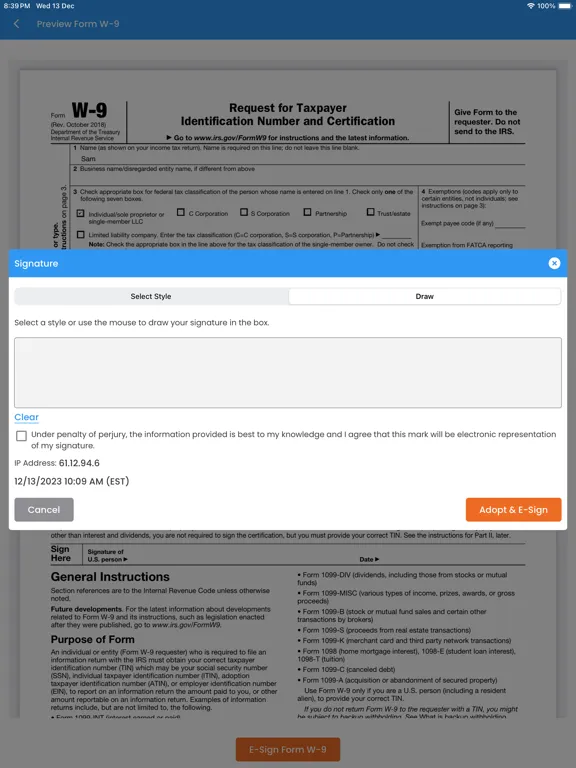 Capturas de pantalla de TaxBandits Fillable W-9 Form iPad 