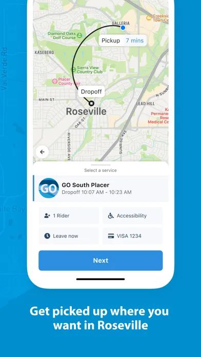 Tangkapan skrin GO S. Placer On-Demand Transit