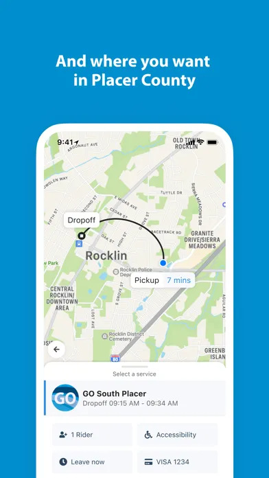 Tangkapan skrin GO S. Placer On-Demand Transit