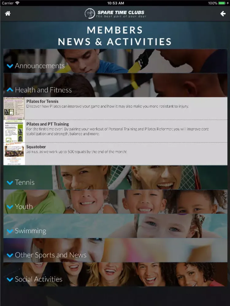Spare Time Clubs Mobile App iPad  Screenshots