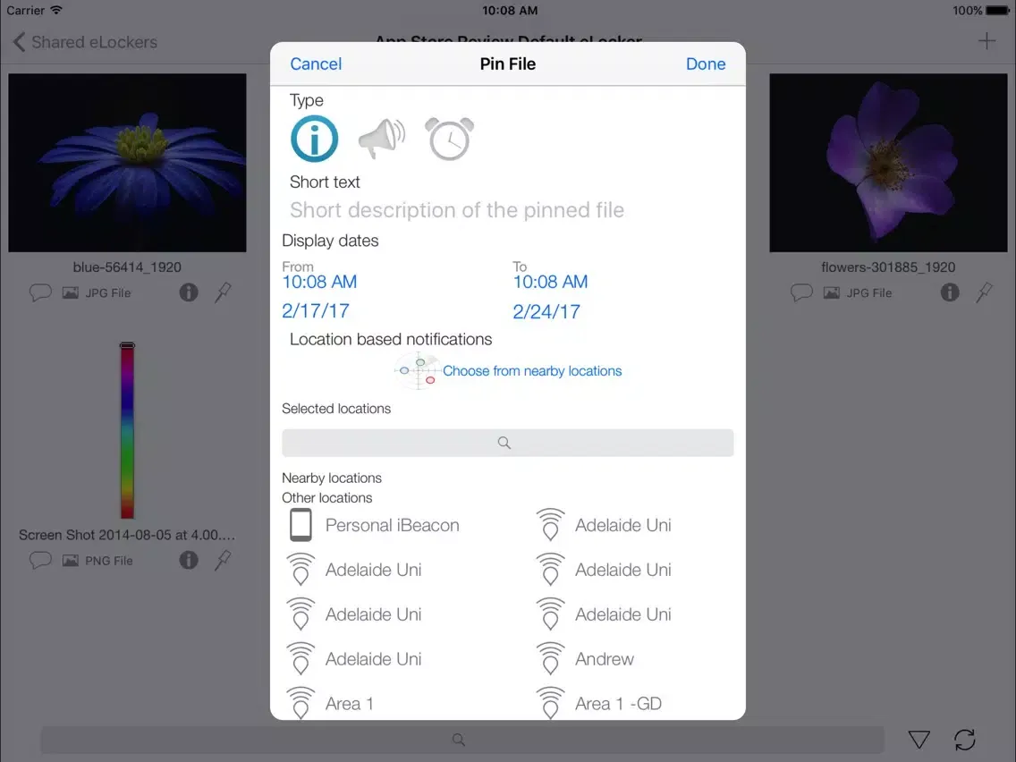 Capturas de tela do eLockers Plus iPad 