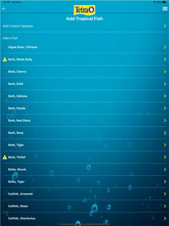 Tangkapan layar Tetra My Aquarium Connected iPad 