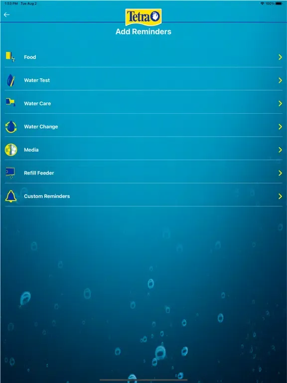 Tangkapan layar Tetra My Aquarium Connected iPad 