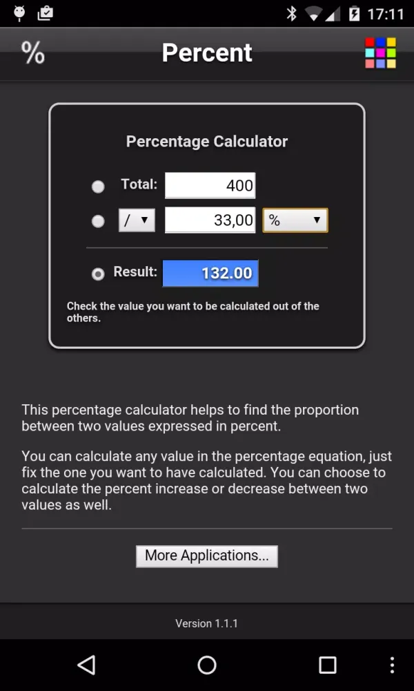 Capturas de tela do Percentage Lite